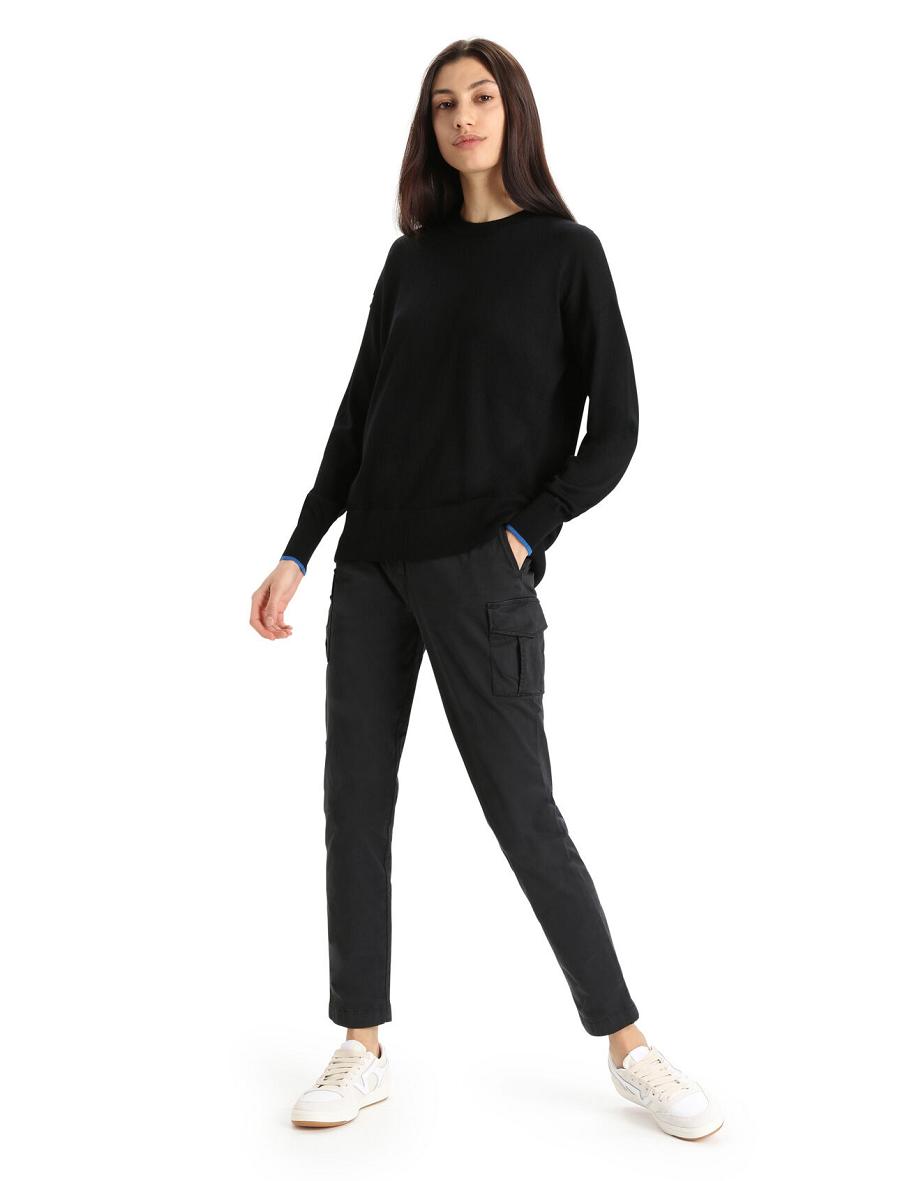 Black / Lazurite Women's Icebreaker Merino Shearer Crewe Sweaters | USA 1632CTVE